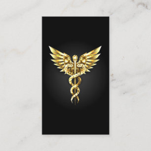 Gouden veelhoekig symbool Caduceus Contactkaartje