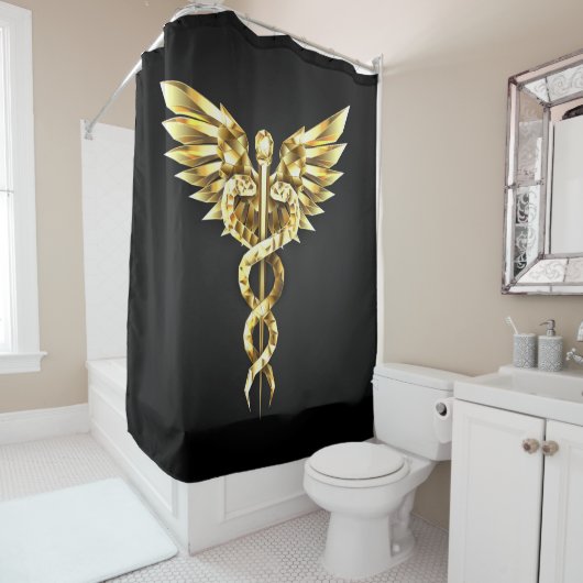 Gouden veelhoekig symbool Caduceus Douchegordijn (In situ)