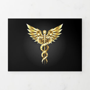 Gouden veelhoekig symbool Caduceus Drieluik Uitnodiging