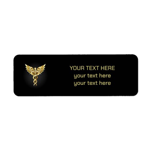 Gouden veelhoekig symbool Caduceus Etiket (Voorkant)