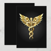 Gouden veelhoekig symbool Caduceus Feestdagenkaart (Voorkant / Achterkant)