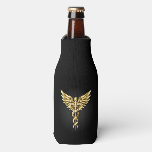 Gouden veelhoekig symbool Caduceus Flesjeskoeler (Fles Voorkant)