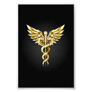 Gouden veelhoekig symbool Caduceus Foto Afdruk