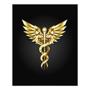 Gouden veelhoekig symbool Caduceus Foto Afdruk