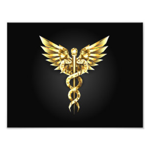 Gouden veelhoekig symbool Caduceus Foto Afdruk