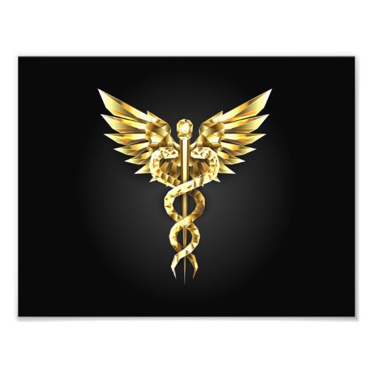Gouden veelhoekig symbool Caduceus Foto Afdruk (Voorkant)