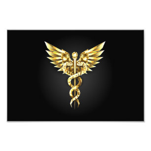 Gouden veelhoekig symbool Caduceus Foto Afdruk