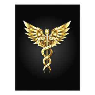 Gouden veelhoekig symbool Caduceus Foto Afdruk
