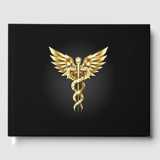 Gouden veelhoekig symbool Caduceus Gastenboek (Voorkant)