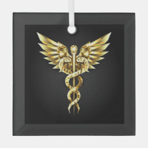 Gouden veelhoekig symbool Caduceus Glas Ornament
