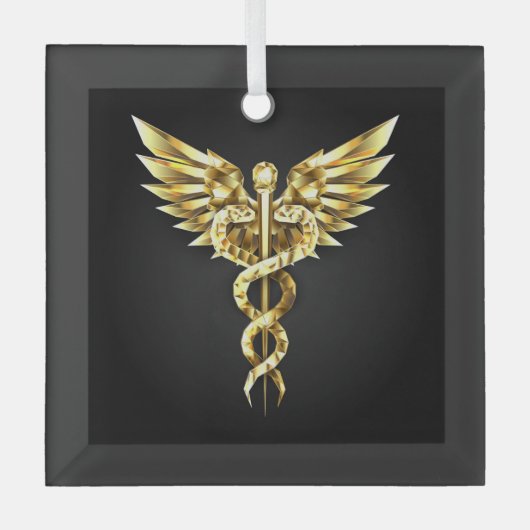 Gouden veelhoekig symbool Caduceus Glas Ornament (Voorkant)