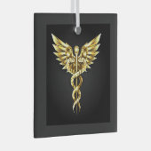 Gouden veelhoekig symbool Caduceus Glas Ornament (Voorkant Rechts)