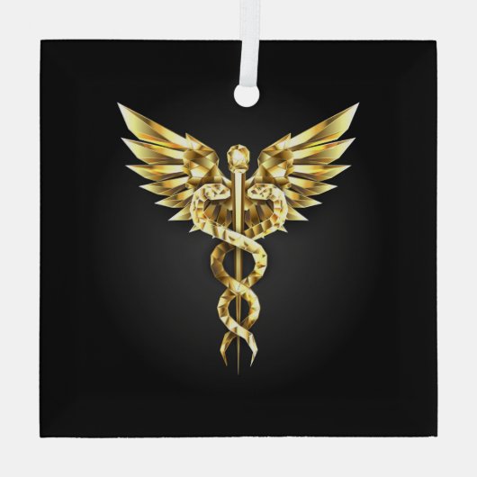 Gouden veelhoekig symbool Caduceus Glas Ornament (Achterkant)