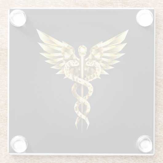 Gouden veelhoekig symbool Caduceus Glazen Onderzetter (Achterkant)