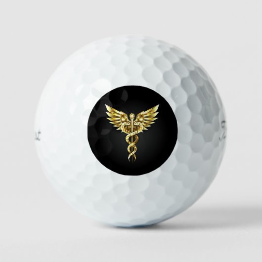 Gouden veelhoekig symbool Caduceus Golfballen (Voorkant)