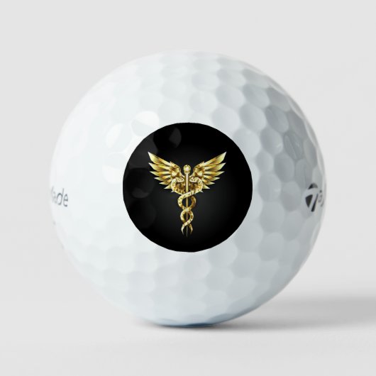 Gouden veelhoekig symbool Caduceus Golfballen (Voorkant)