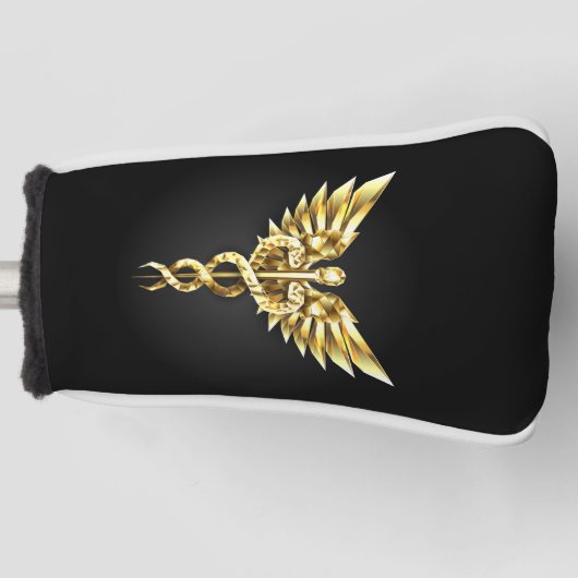 Gouden veelhoekig symbool Caduceus Golfheadcover (Voorkant)