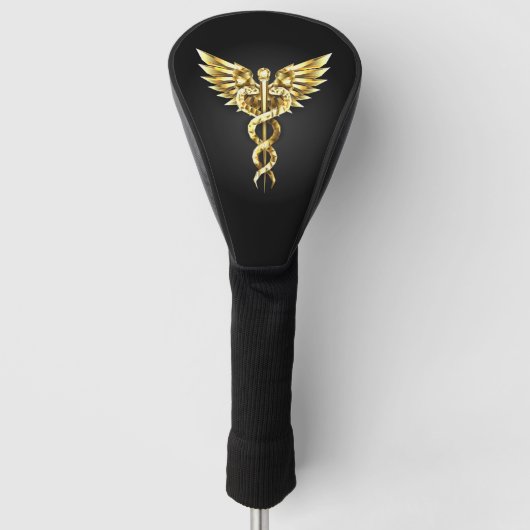 Gouden veelhoekig symbool Caduceus Golfheadcover (Voorkant)