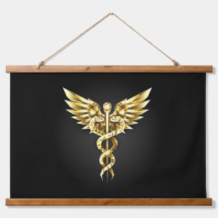 Gouden veelhoekig symbool Caduceus Hangend Wandkleed