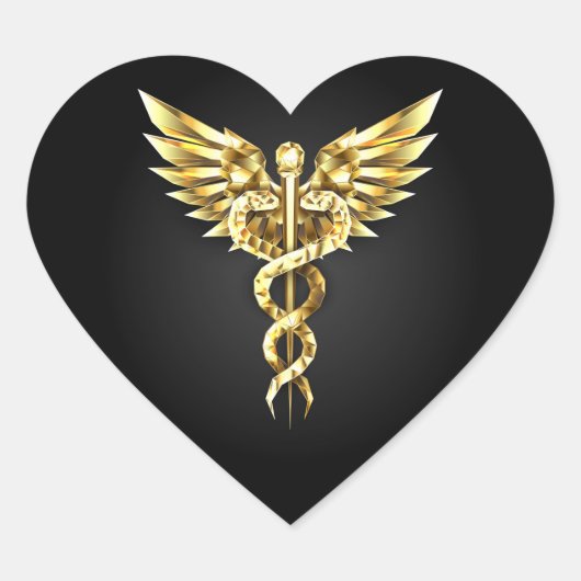 Gouden veelhoekig symbool Caduceus Hart Sticker (Voorkant)