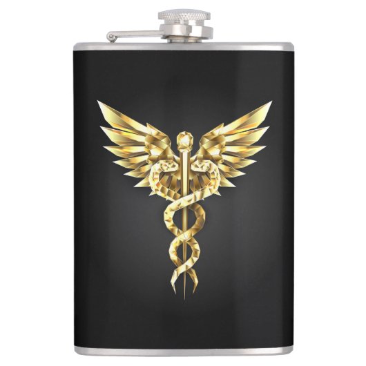 Gouden veelhoekig symbool Caduceus Heupfles (Voorkant)