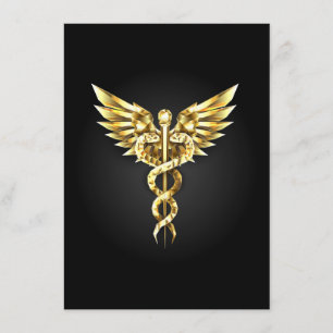 Gouden veelhoekig symbool Caduceus Informatiekaartje