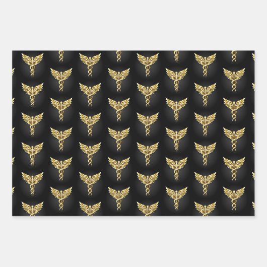 Gouden veelhoekig symbool Caduceus Inpakpapier Vel (Voorkant)