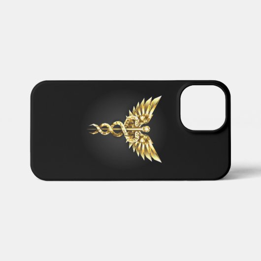 Gouden veelhoekig symbool Caduceus iPhone Hoesje (Achterkant horizontaal)