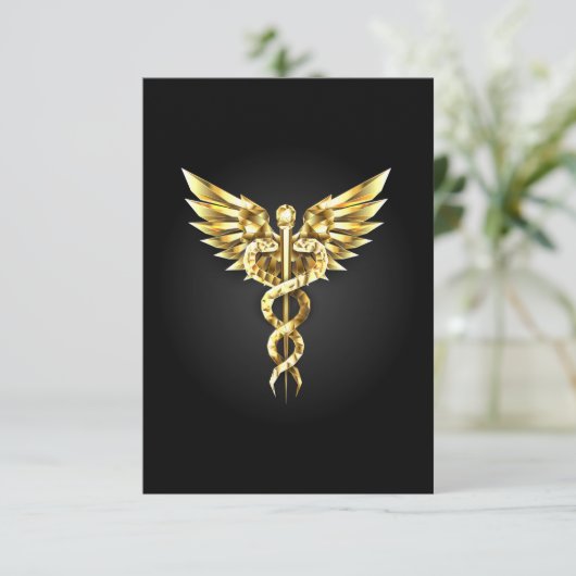 Gouden veelhoekig symbool Caduceus Kaart (Staand voorkant)