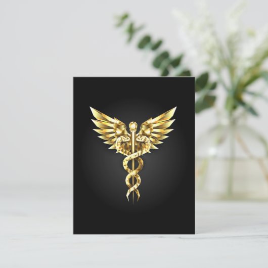 Gouden veelhoekig symbool Caduceus Kaart (Staand voorkant)