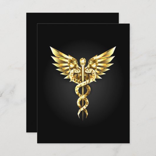 Gouden veelhoekig symbool Caduceus Kaart (Voorkant / Achterkant)