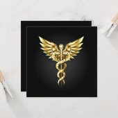 Gouden veelhoekig symbool Caduceus Kaart (Voorkant / Achterkant in situ)