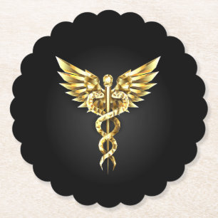 Gouden veelhoekig symbool Caduceus Kartonnen Onderzetters