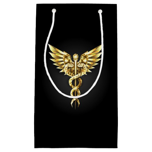 Gouden veelhoekig symbool Caduceus Klein Cadeauzakje (Voorkant)