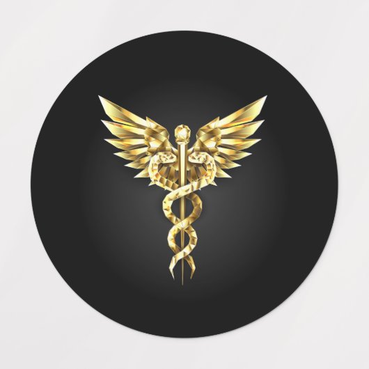 Gouden veelhoekig symbool Caduceus Labels (Design 2)