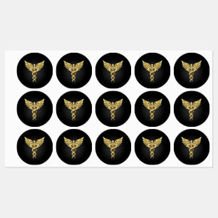 Gouden veelhoekig symbool Caduceus Labels
