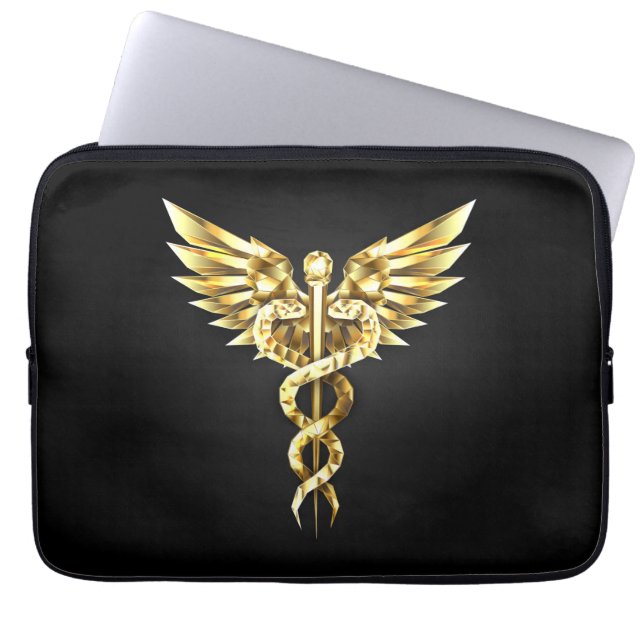 Gouden veelhoekig symbool Caduceus Laptop Sleeve (Voorkant)