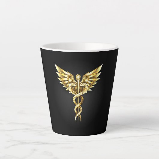 Gouden veelhoekig symbool Caduceus Latte Mok (Voorkant)