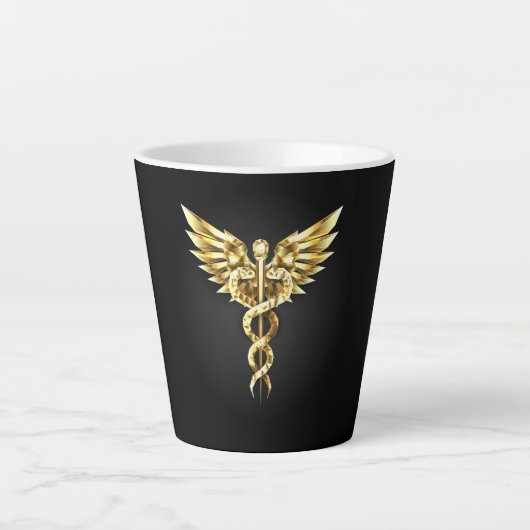 Gouden veelhoekig symbool Caduceus Latte Mok (Voorkant)