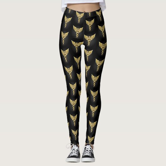 Gouden veelhoekig symbool Caduceus Leggings (Voorkant)
