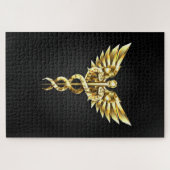 Gouden veelhoekig symbool Caduceus Legpuzzel (Horizontaal)