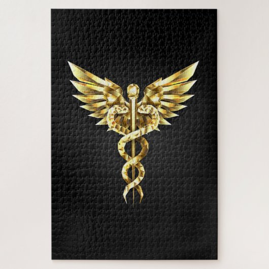 Gouden veelhoekig symbool Caduceus Legpuzzel (Verticaal)