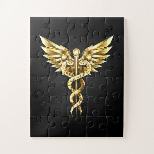 Gouden veelhoekig symbool Caduceus Legpuzzel (Verticaal)