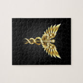 Gouden veelhoekig symbool Caduceus Legpuzzel (Horizontaal)