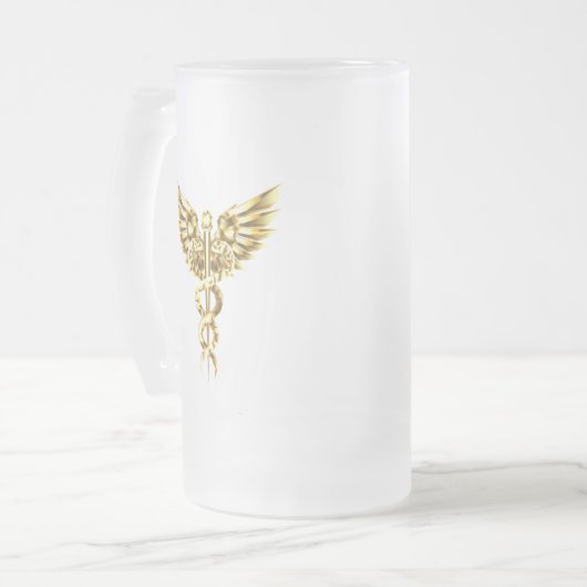 Gouden veelhoekig symbool Caduceus Matglas Bierpul (Voorkant links)
