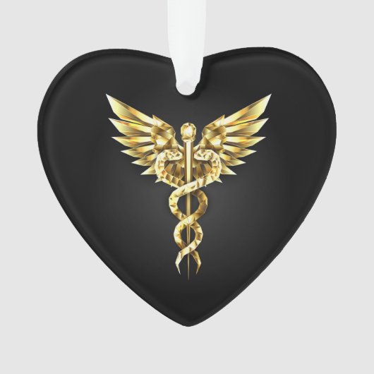 Gouden veelhoekig symbool Caduceus Ornament (voorkant)