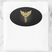 Gouden veelhoekig symbool Caduceus Ovale Sticker (Tas)