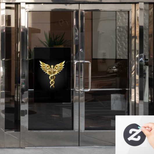 Gouden veelhoekig symbool Caduceus Raamsticker (Kantoordeur)
