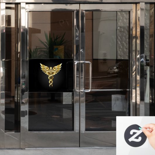 Gouden veelhoekig symbool Caduceus Raamsticker (Kantoordeur)