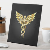 Gouden veelhoekig symbool Caduceus Reclamebord Met Voetstuk (Insitu)